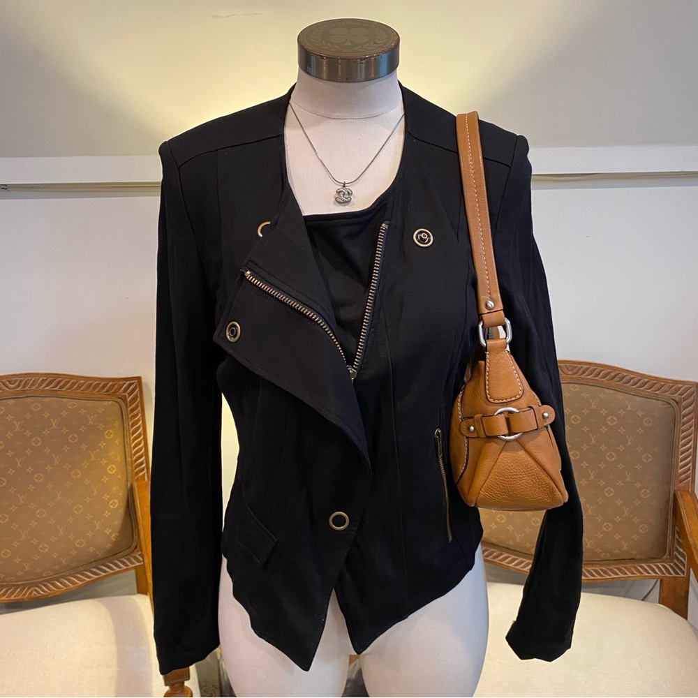 CAbi Black Asymmetrical Women's Blazer Moto Jacket, Size M - Picture 1 of 5